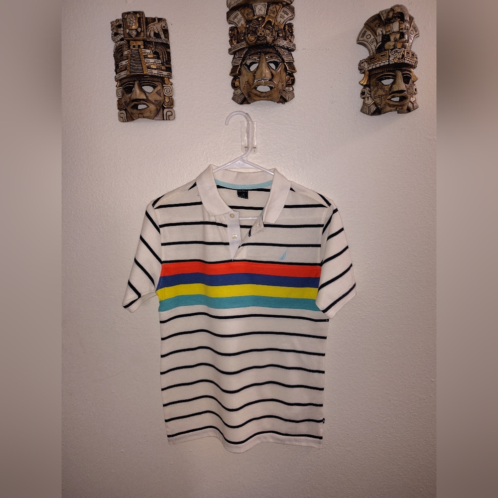 Nautica Blue and White Polo Shirt with Classic Stripes